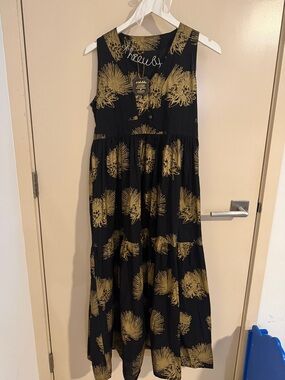 Kahulalea Black Maxi Dress with Gold Floral Print